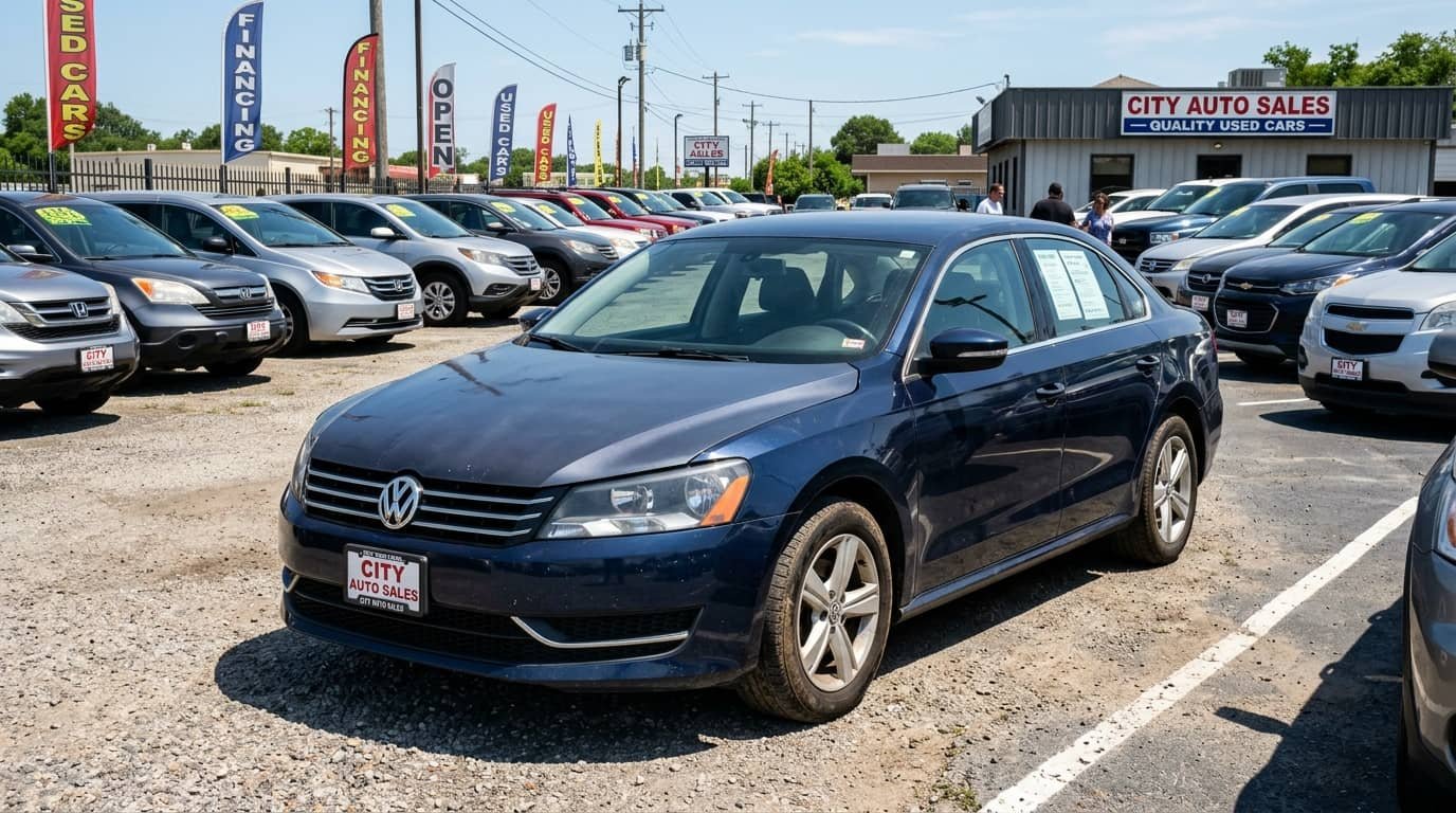 Used car with repaired body damage showing risks of buying a car with a salvage title