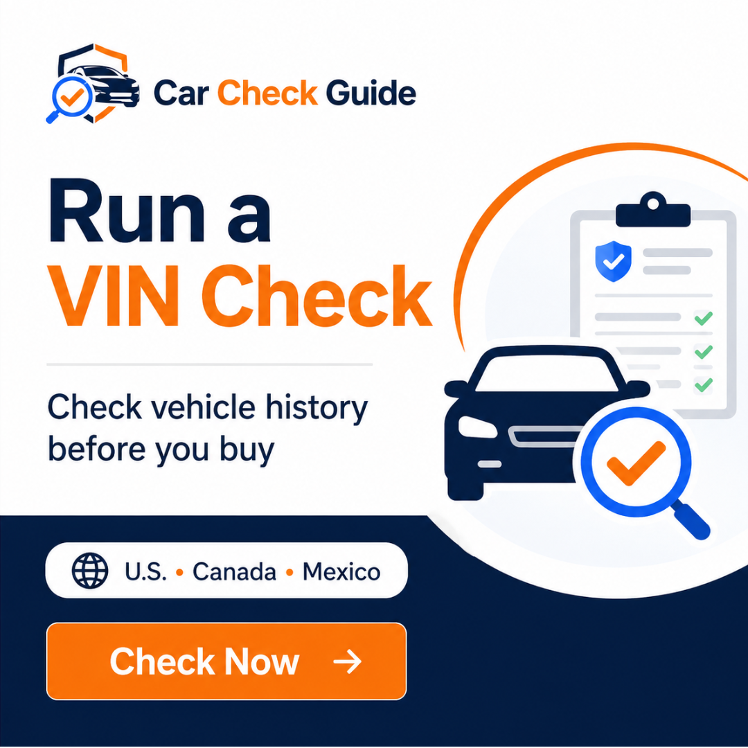 Run a VIN check banner for checking vehicle history before buying a used car in the U.S., Canada, or Mexico